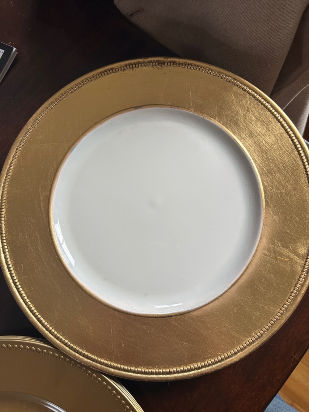 American Atelier, Gold Charger Plates with White Center (set of 4)
